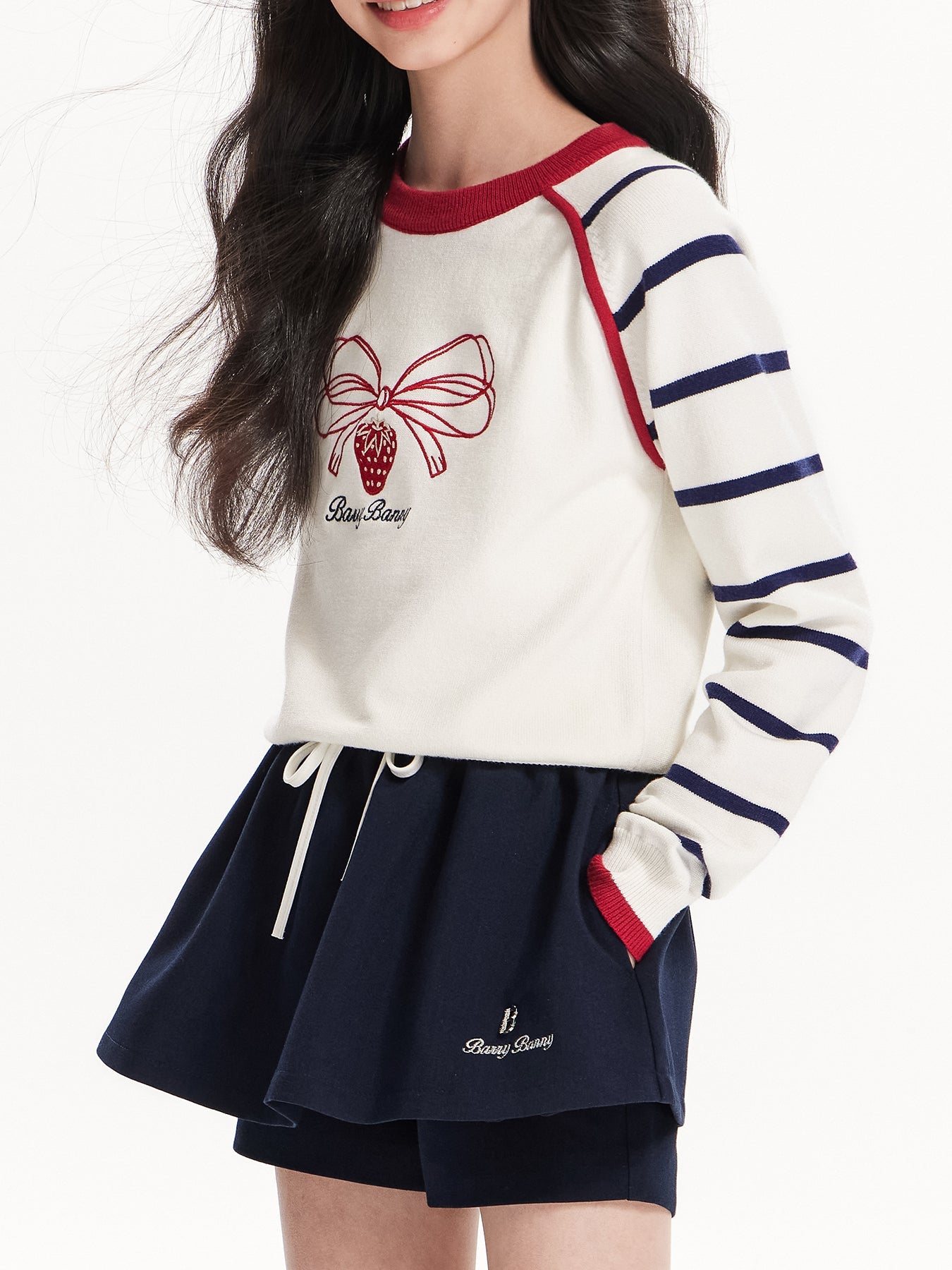 Strawberry Embroidered Knit Sweater for Girls