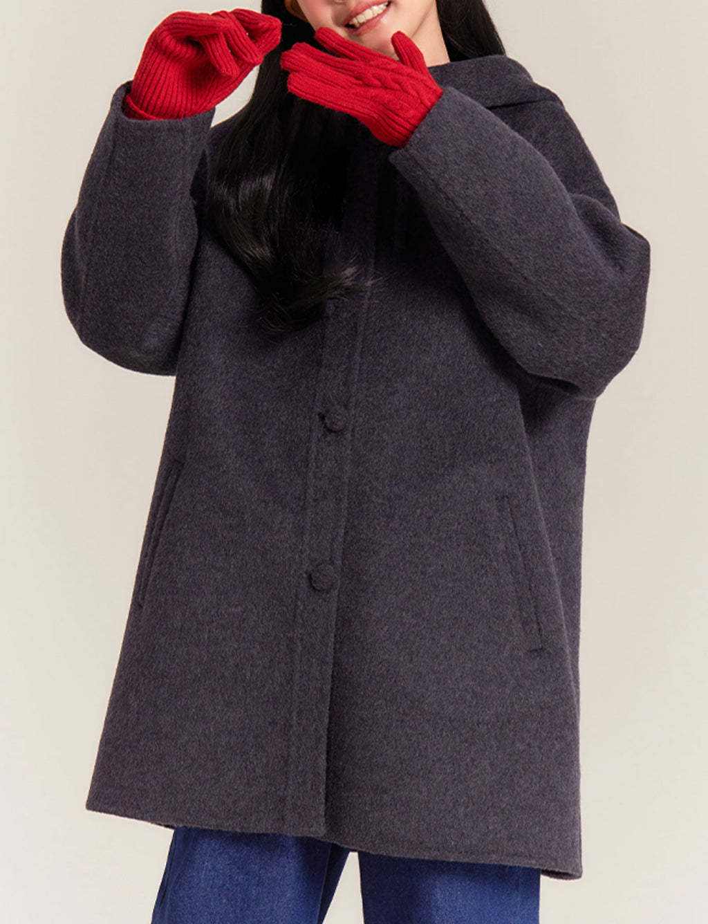 Girls Winter Wool Coat Warm Long Hooded Jacket