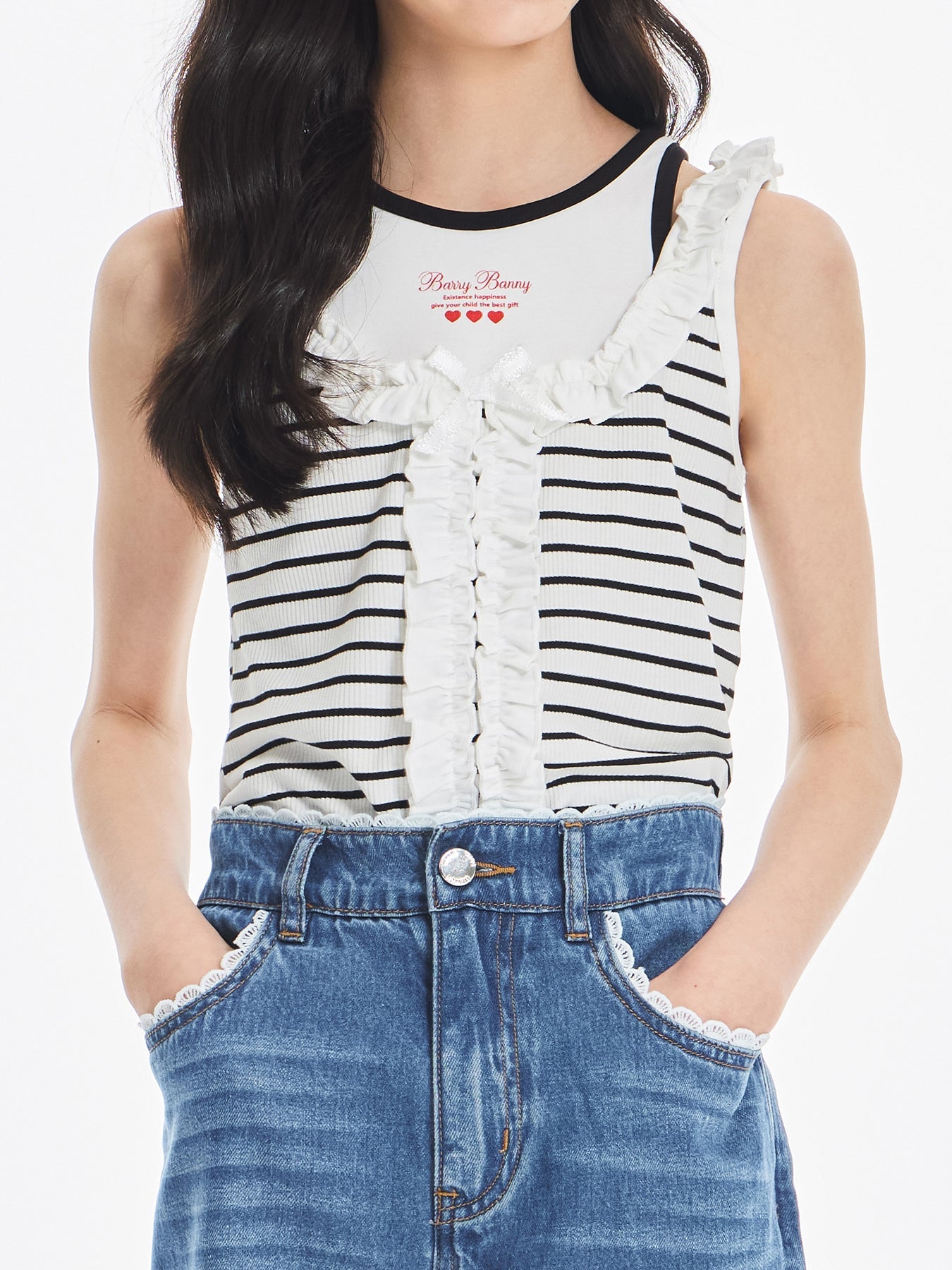 Girls Ruffle Trim Bow Sleeveless Summer Tank Top