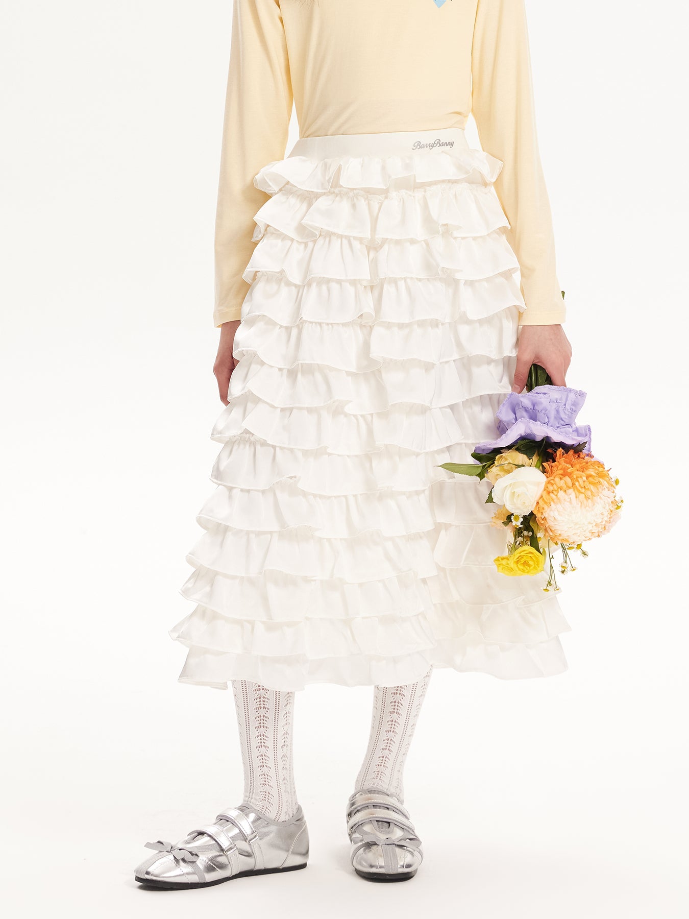 Girls Satin Ruffle Layered Princess Cake Skirt