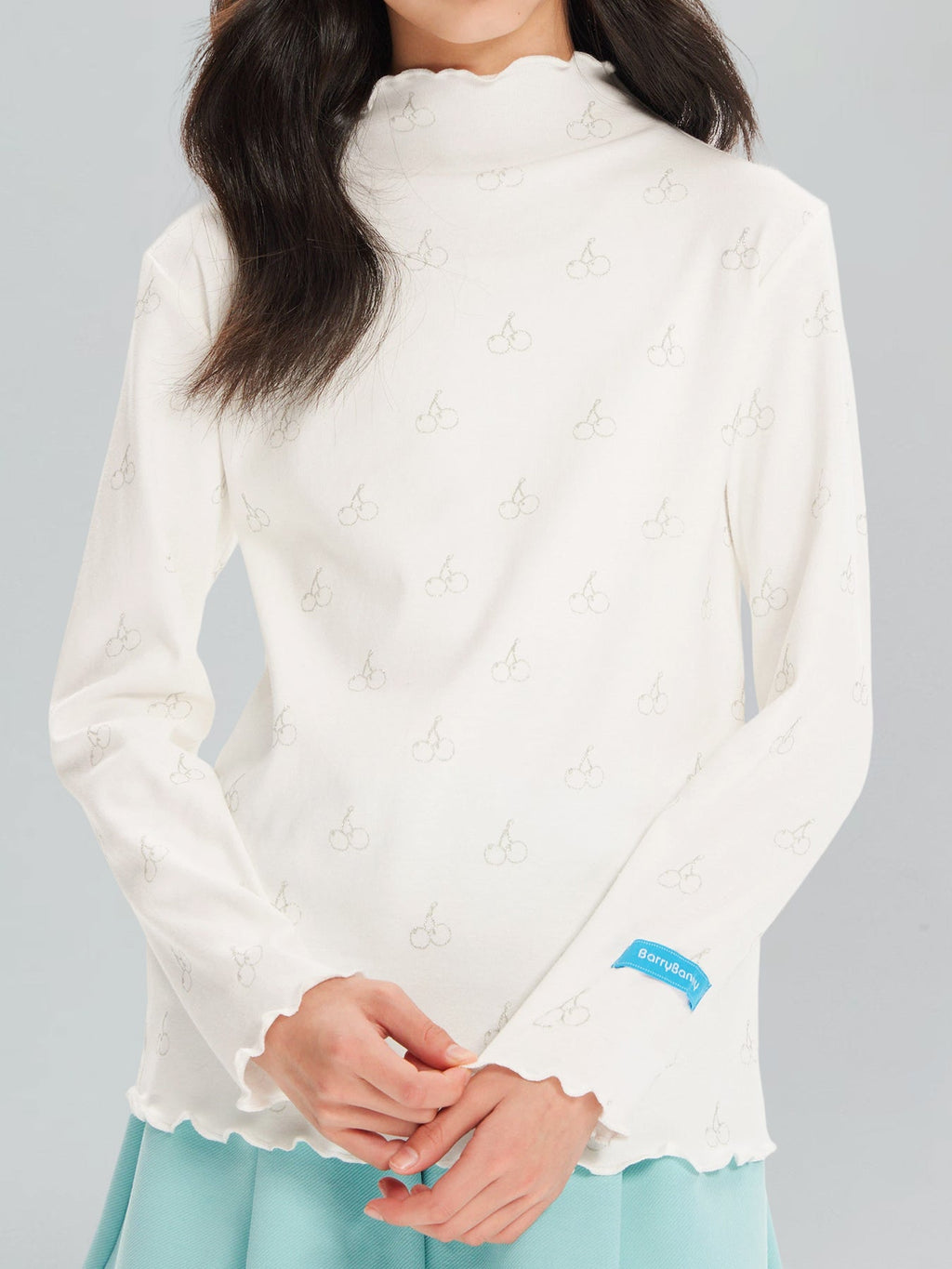 Girls Cherry Print Long Sleeve Slim Fit T Shirt