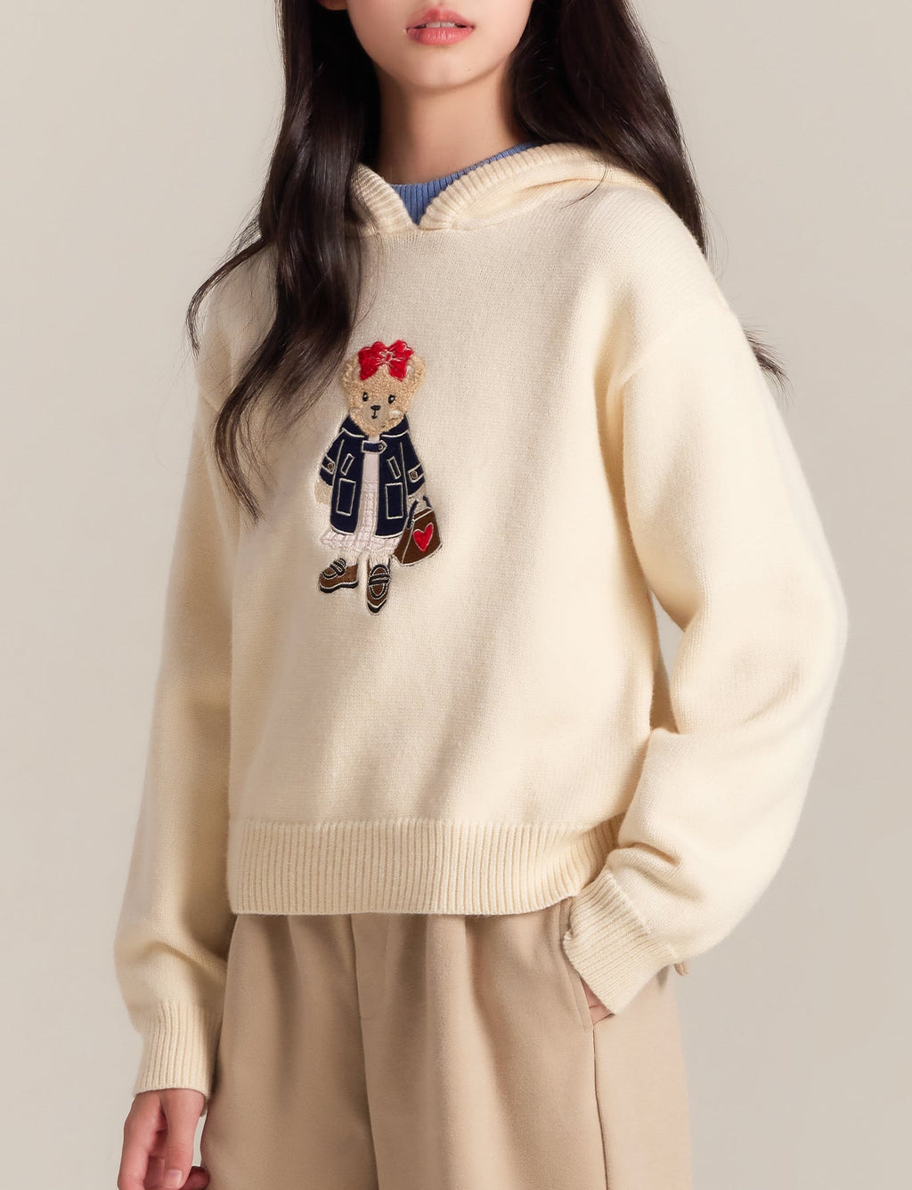 Kids Classic Pullover Hoodie with Bear Embroidery Sweater