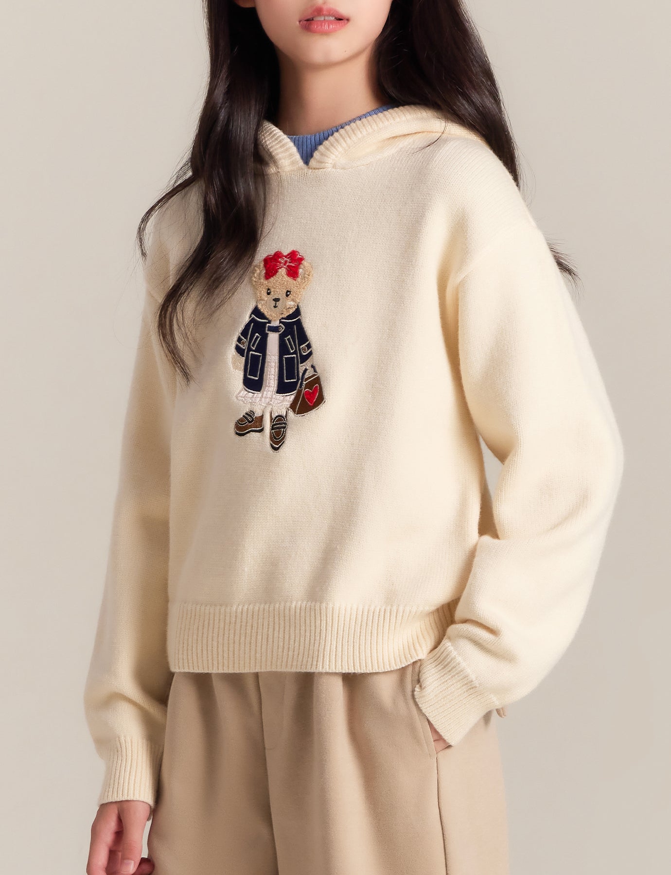 Kids Classic Pullover Hoodie with Bear Embroidery Sweater