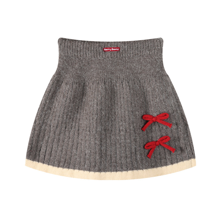 Kids' Cozy Knit Cardigan and Skirt Set with High Collar
