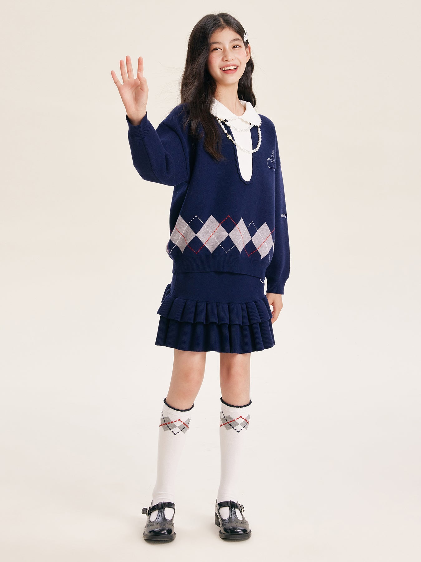 Fall Girls Argyle Knit Set – Sweater & Ruffle Skirt Outfit