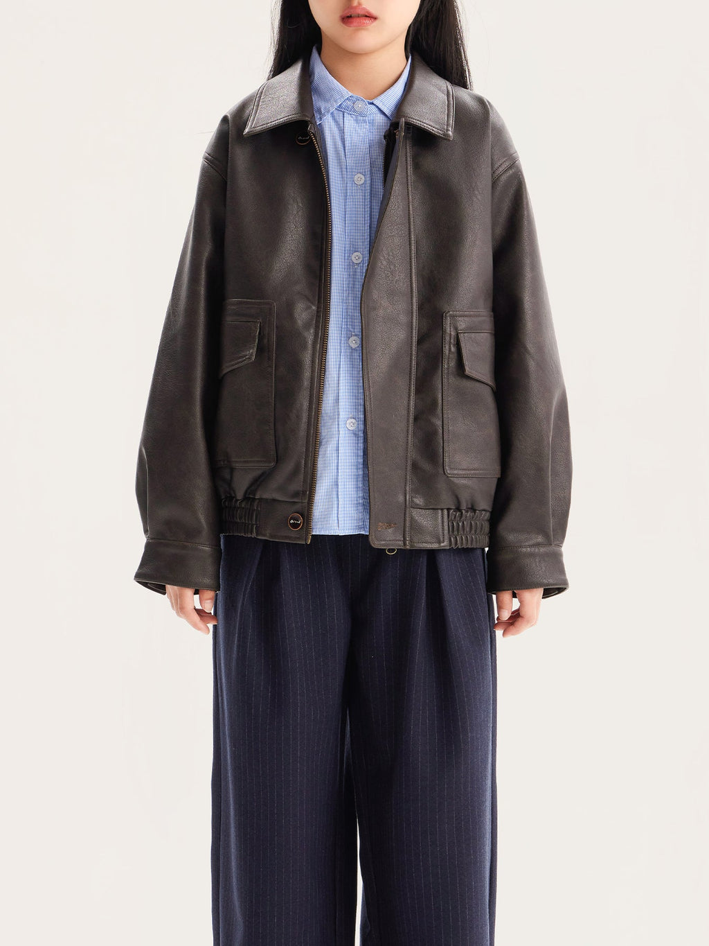 Kids Oversized Vintage Faux Leather Jacket Casual