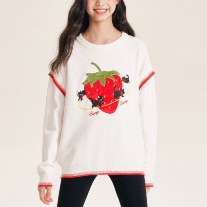 Kids Strawberry Graphic Knit Sweater Pullover