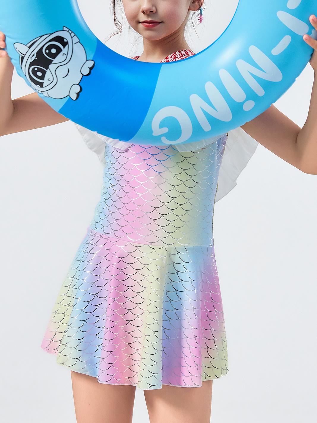 Girls Mermaid One Piece Swimsuit Sparkle Stretch Swimwear