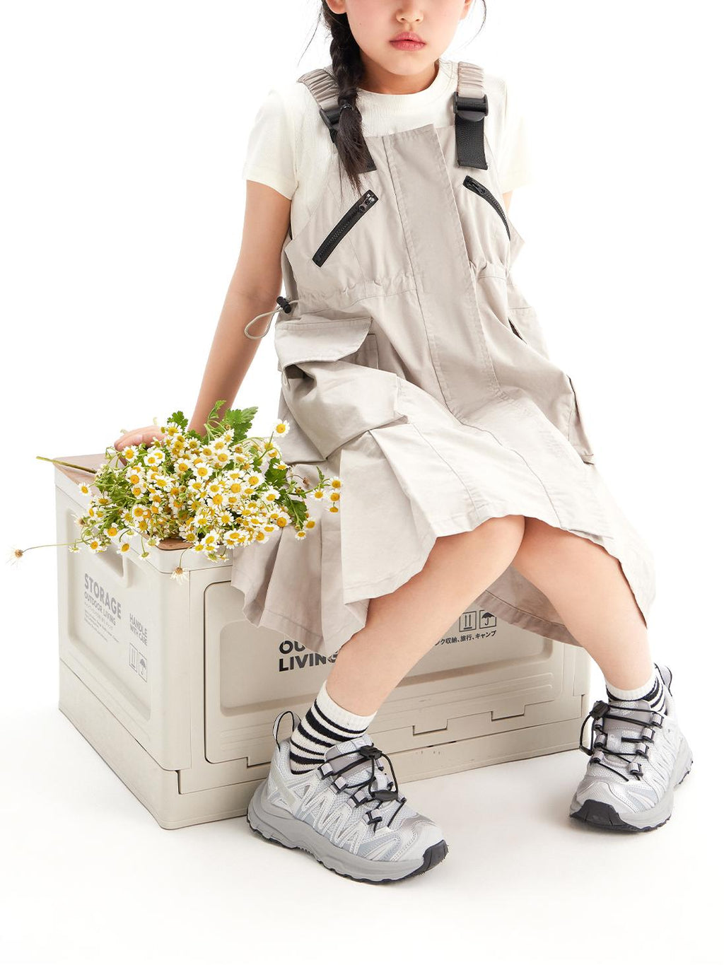 Girls Outdoor Utility Pocket Overall Dress