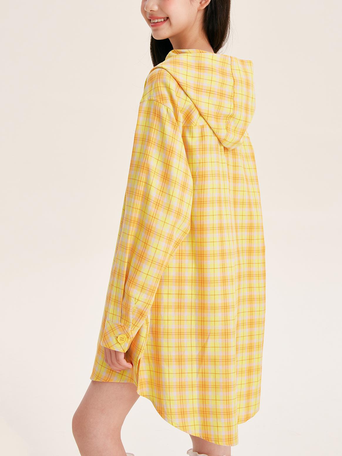 Girls Yellow Plaid Long Sleeve Loose Fit Shirt