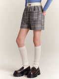 Girls Plaid Wool Blend Shorts with Elastic Waist
