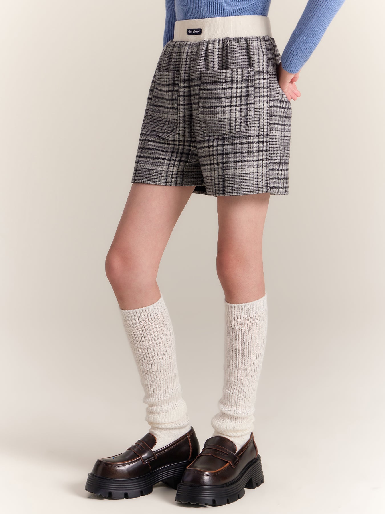 Girls Plaid Wool Blend Shorts with Elastic Waist