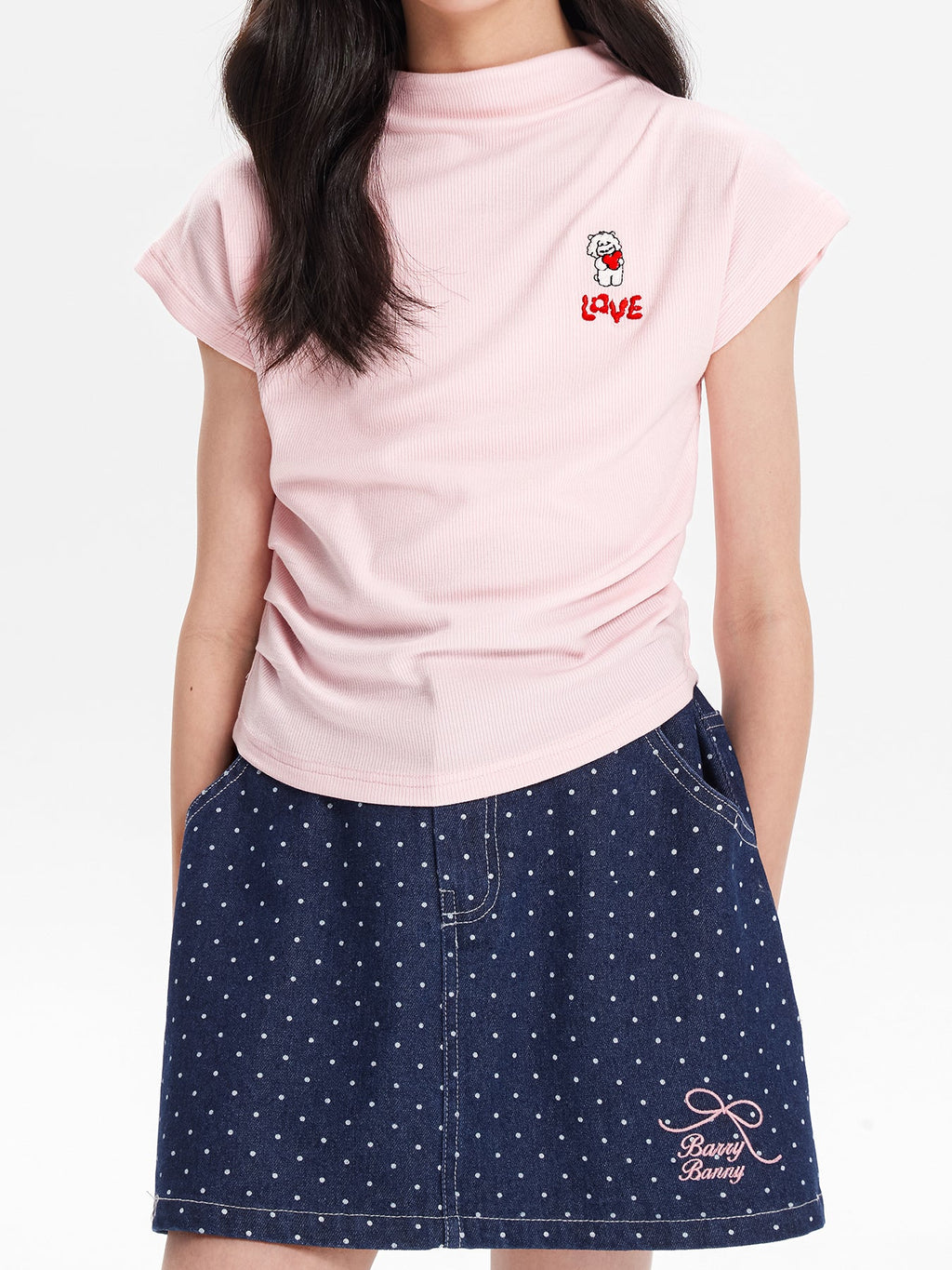 Girls Embroidered Mock Neck Short Sleeve Summer T-Shirt