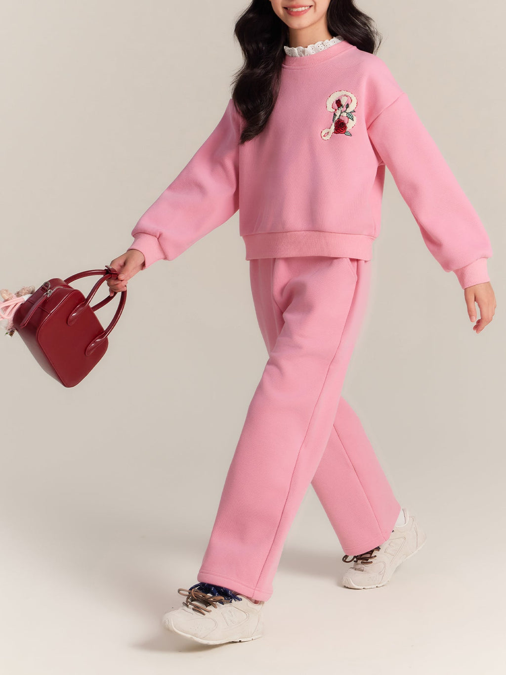 Girls Rose Sweatshirt and Pants Set Casual Outfit