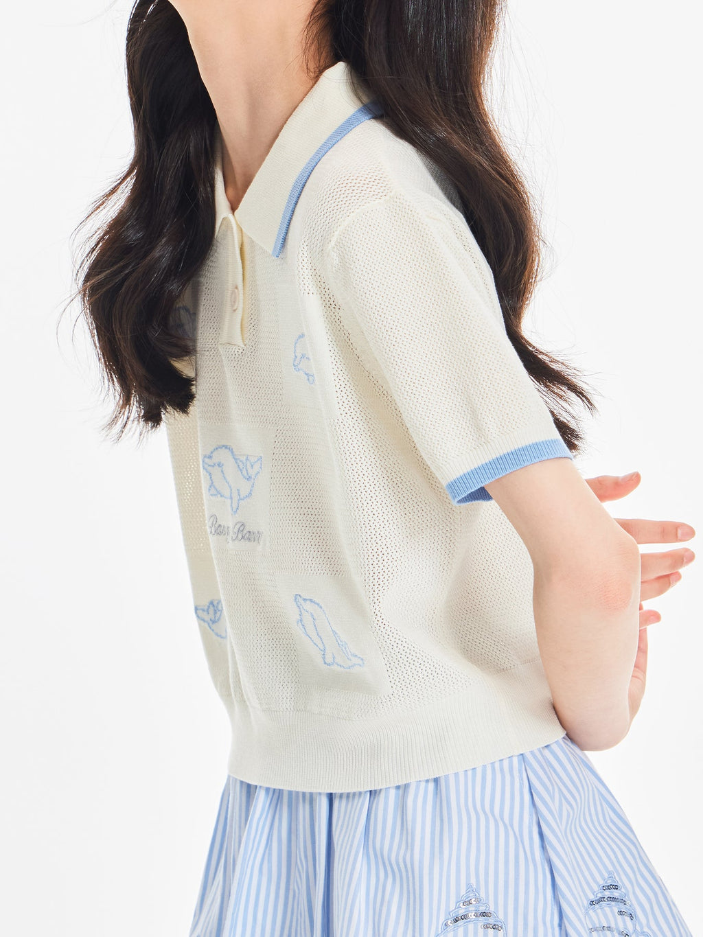 Girls Knit Polo Shirt Short Sleeve Summer Casual Top
