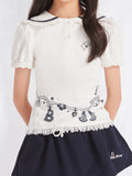 Girls Puff Sleeve Lace Trim Printed Princess T Shirt