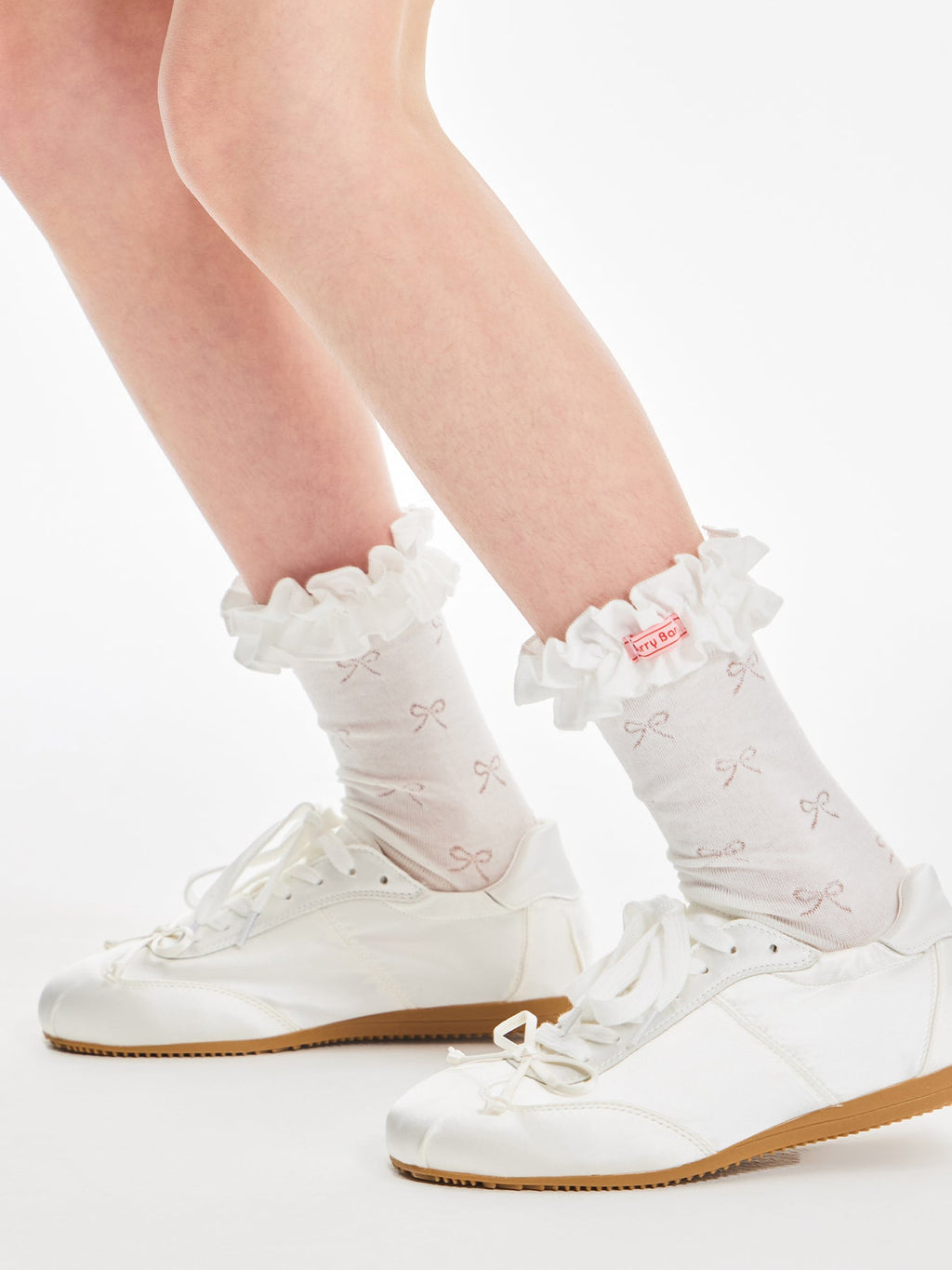 Girls Ruffle Lace Bowknot Socks Breathable Cotton Mid Calf