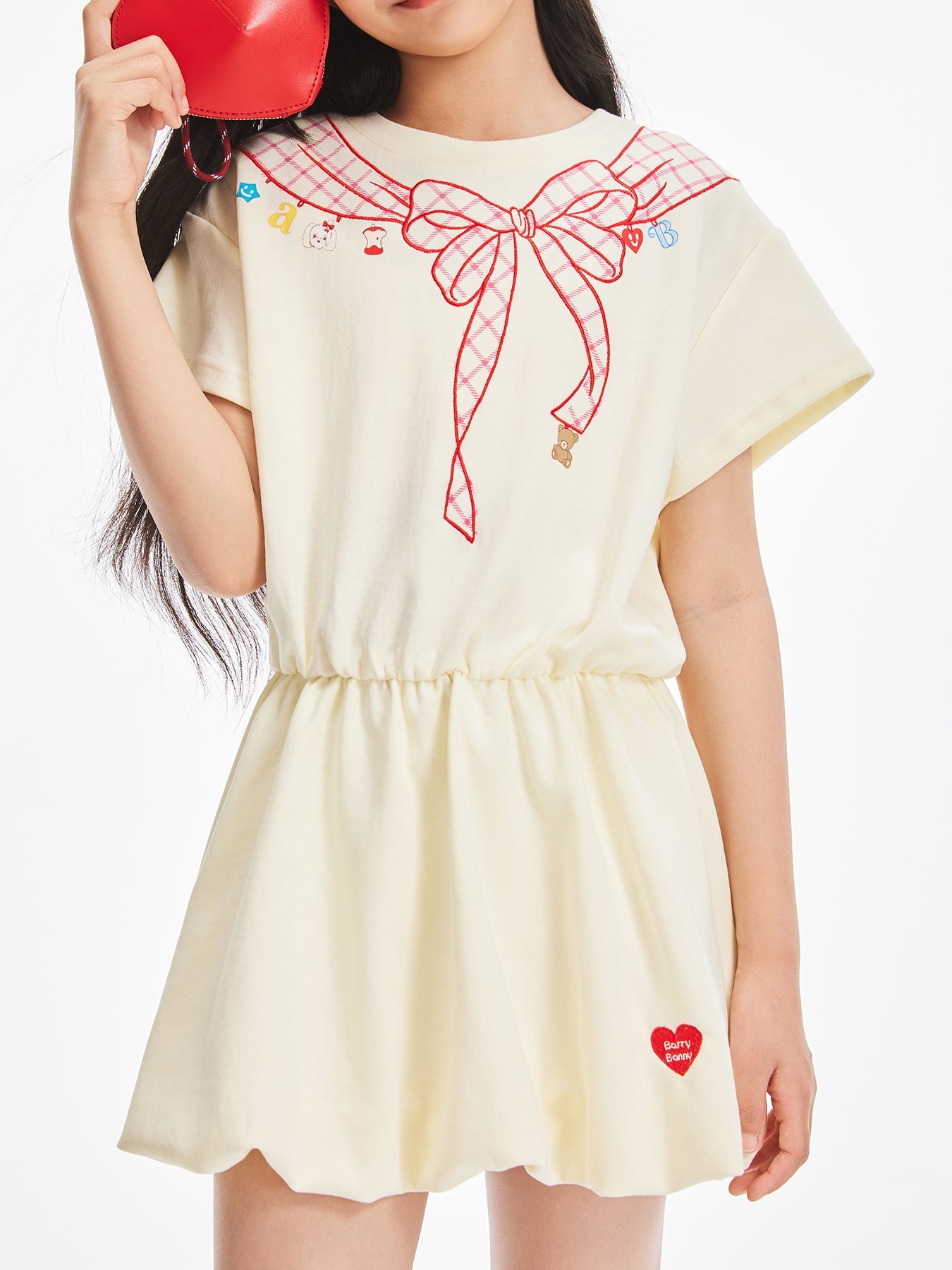 Girls Bow Tie Print Short Sleeve Casual Dress