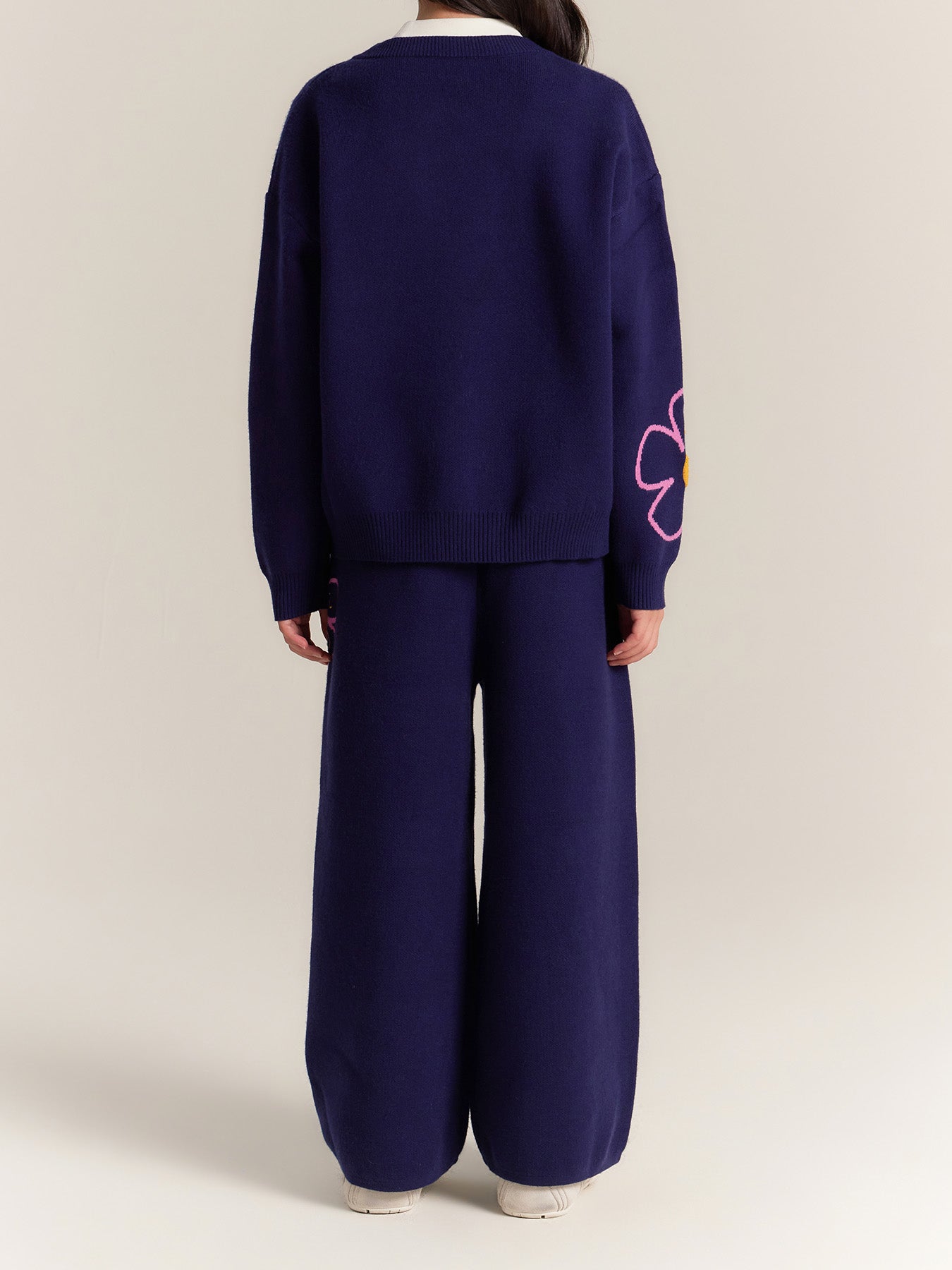 Kids Flower Knit Cardigan and Wide Leg Pants Set