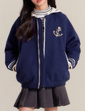 Girls Navy Sailor Collar Jacket Embroidered Casual Coat