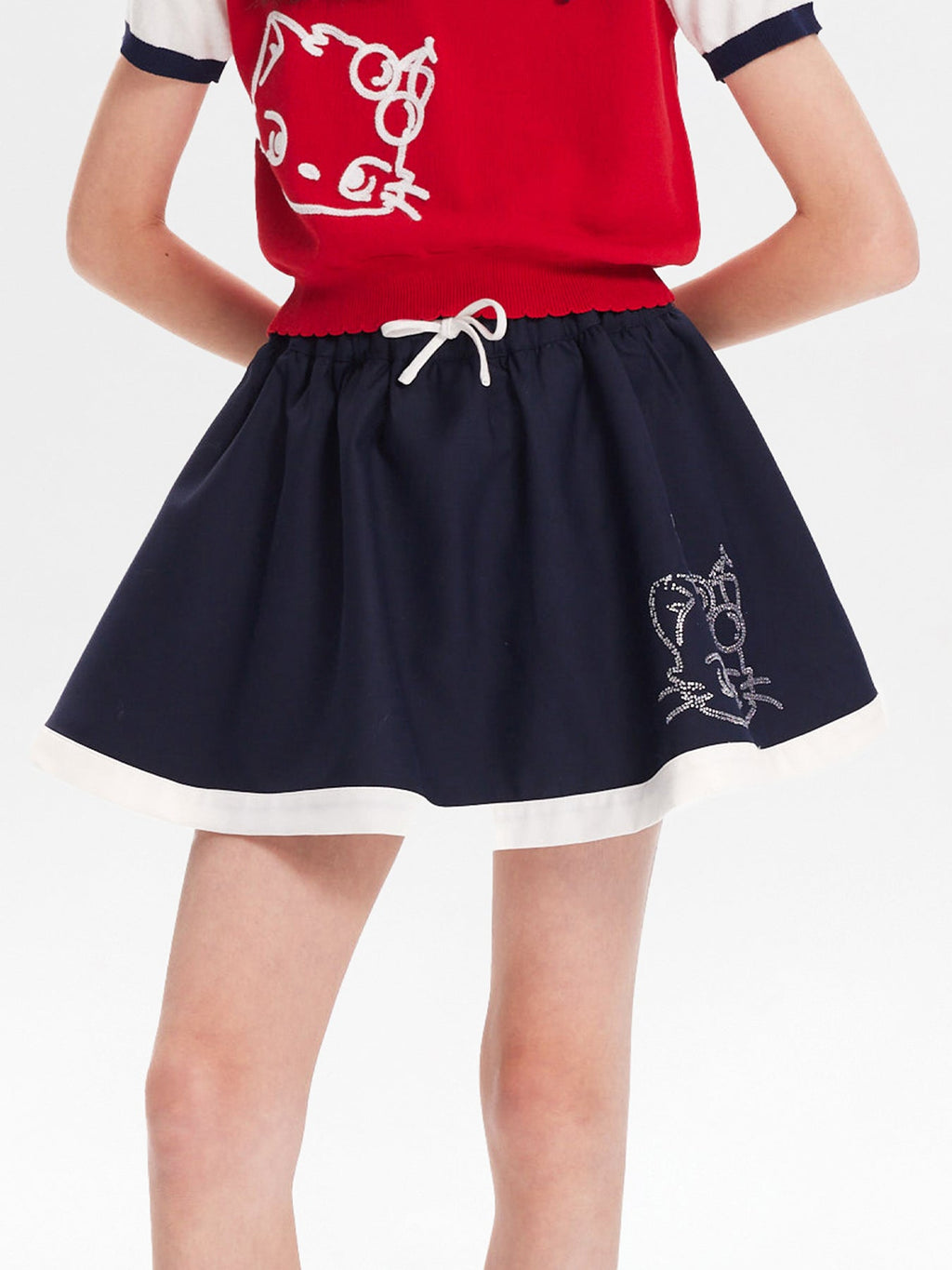 Girls Cat Print Ruffle Hem Skirt with Shorts