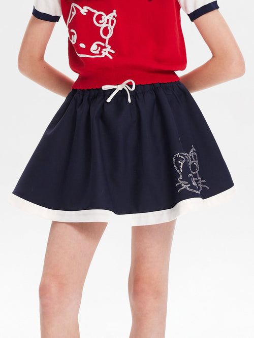 Girls Cat Print Ruffle Hem Skirt with Shorts