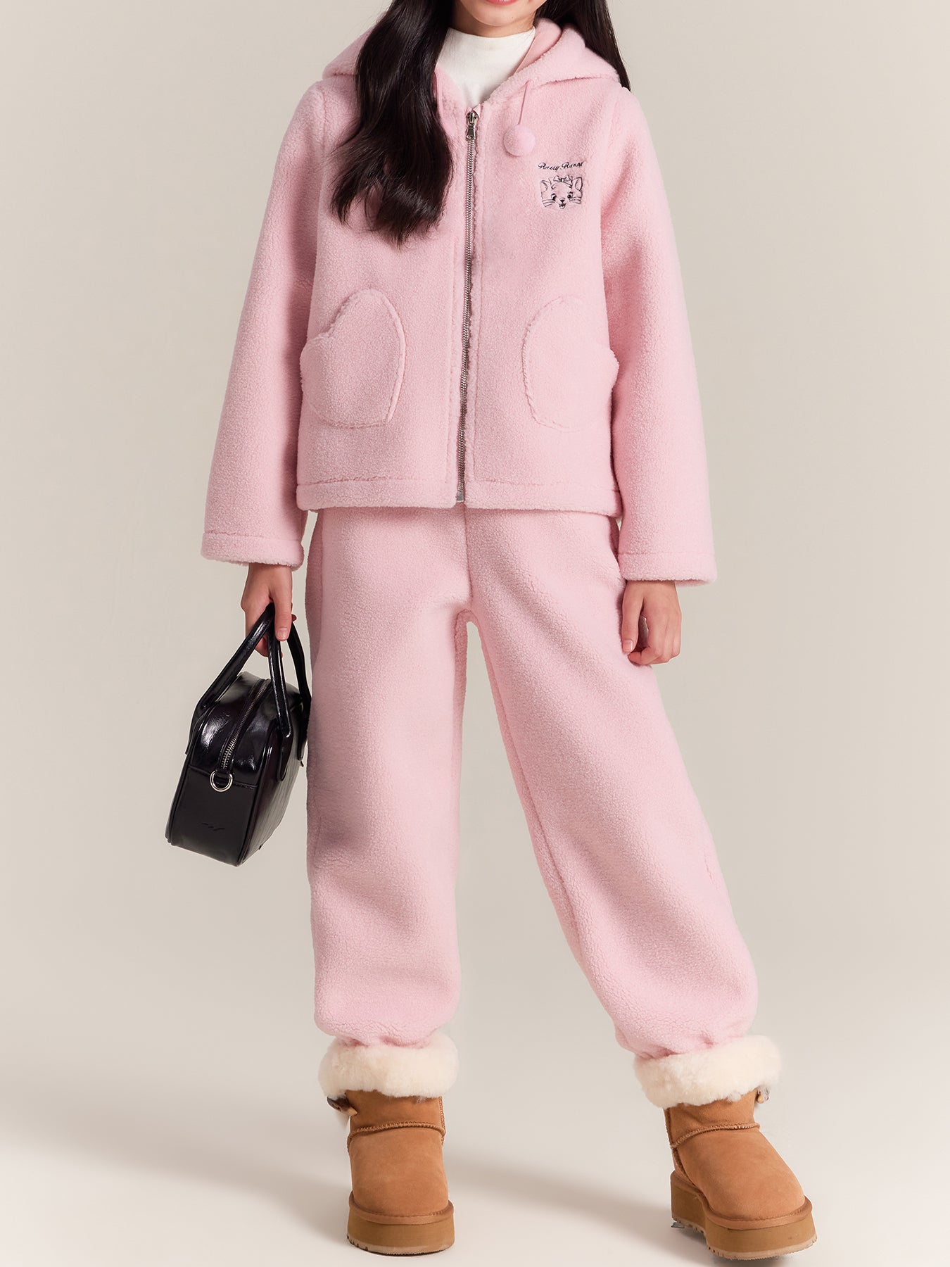 Kids Fleece Coat & Pants Set, Warm Lamb Wool Winter Outfit