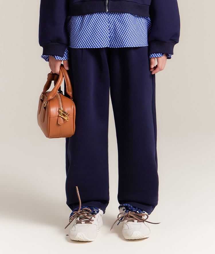 Girls Navy Zip Jacket and Wide Leg Elastic Waist Pants