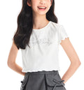 Girls Rhinestone Letter Ruffle Sleeve White T Shirt