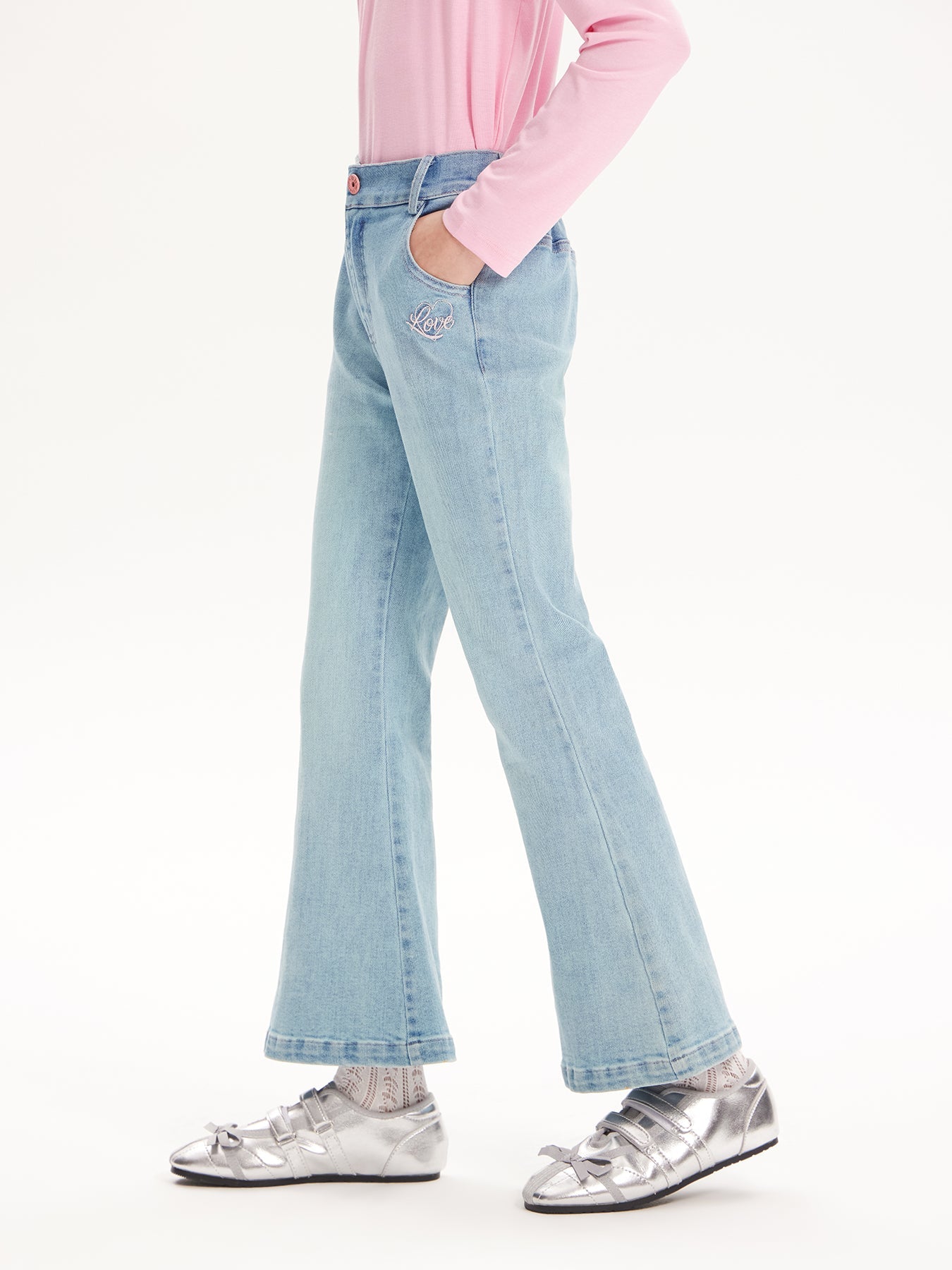 Embroidered High-Waisted Flare Jeans for Girls