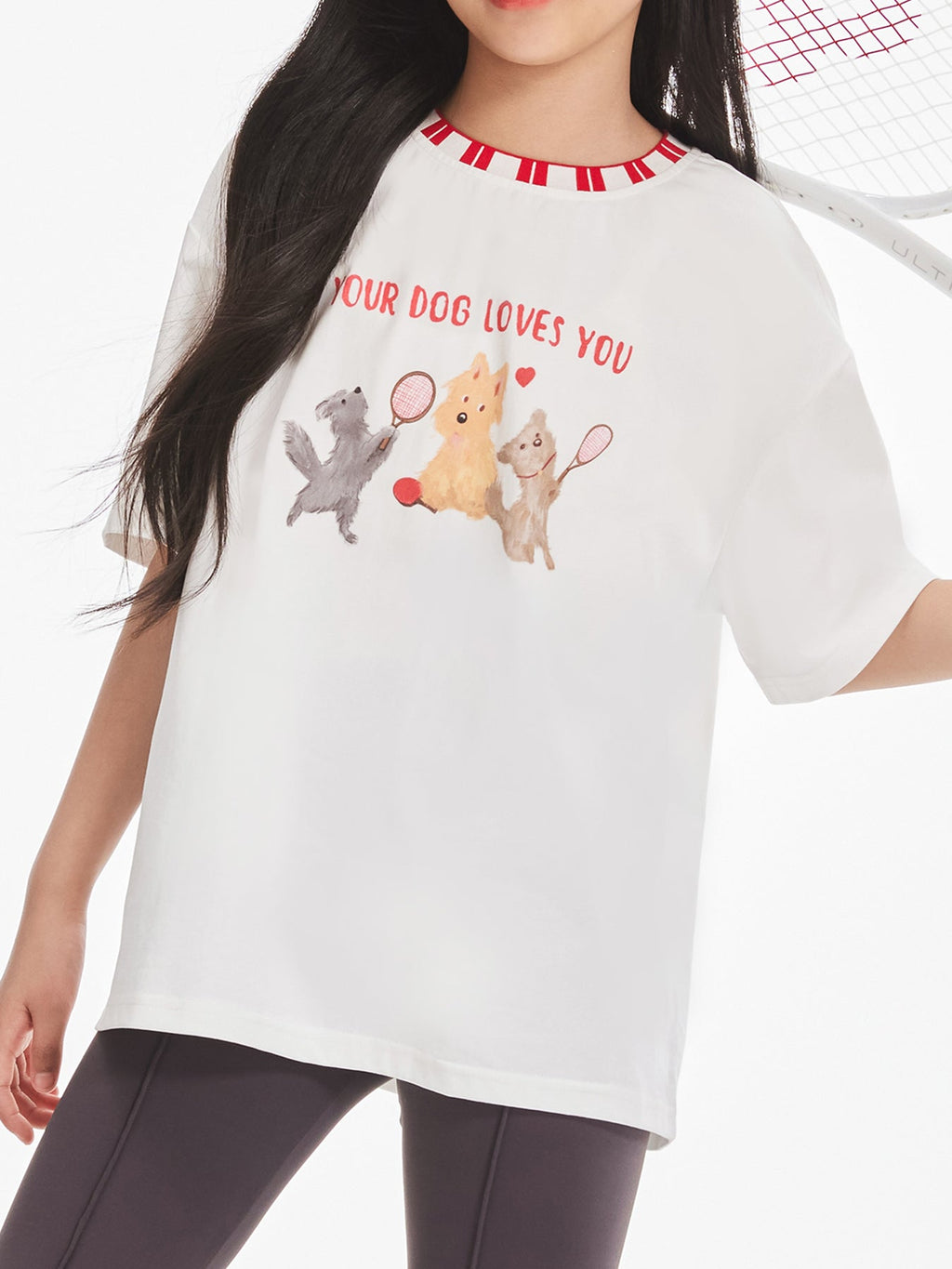 Kids White Dog Graphic Tee with Cute Logo
