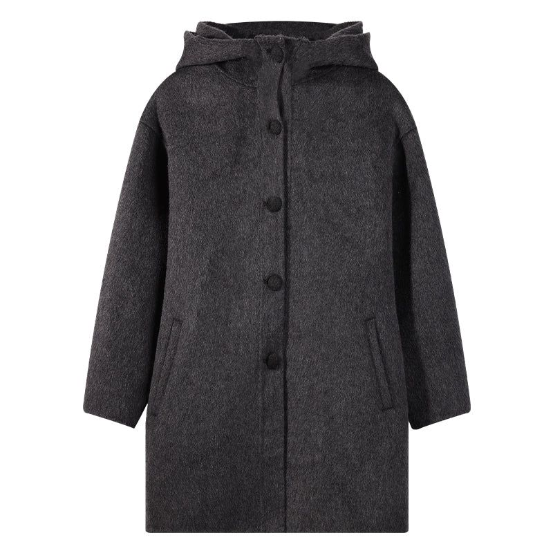 Girls Winter Wool Coat Warm Long Hooded Jacket