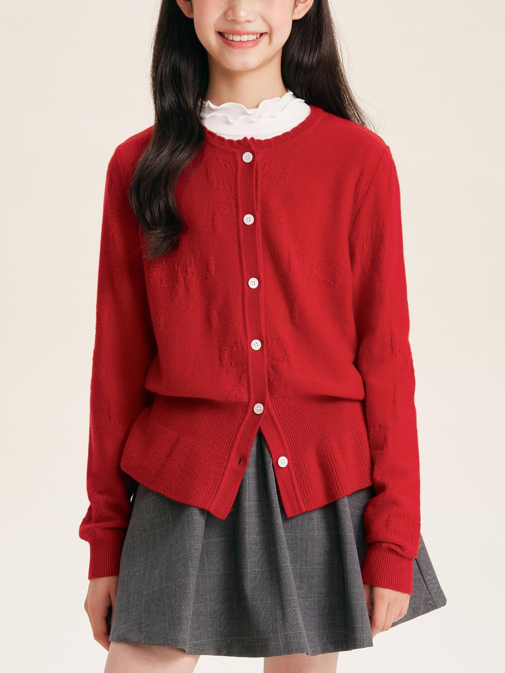 Girl's Solid Color Knit Cardigan Button Front Sweater