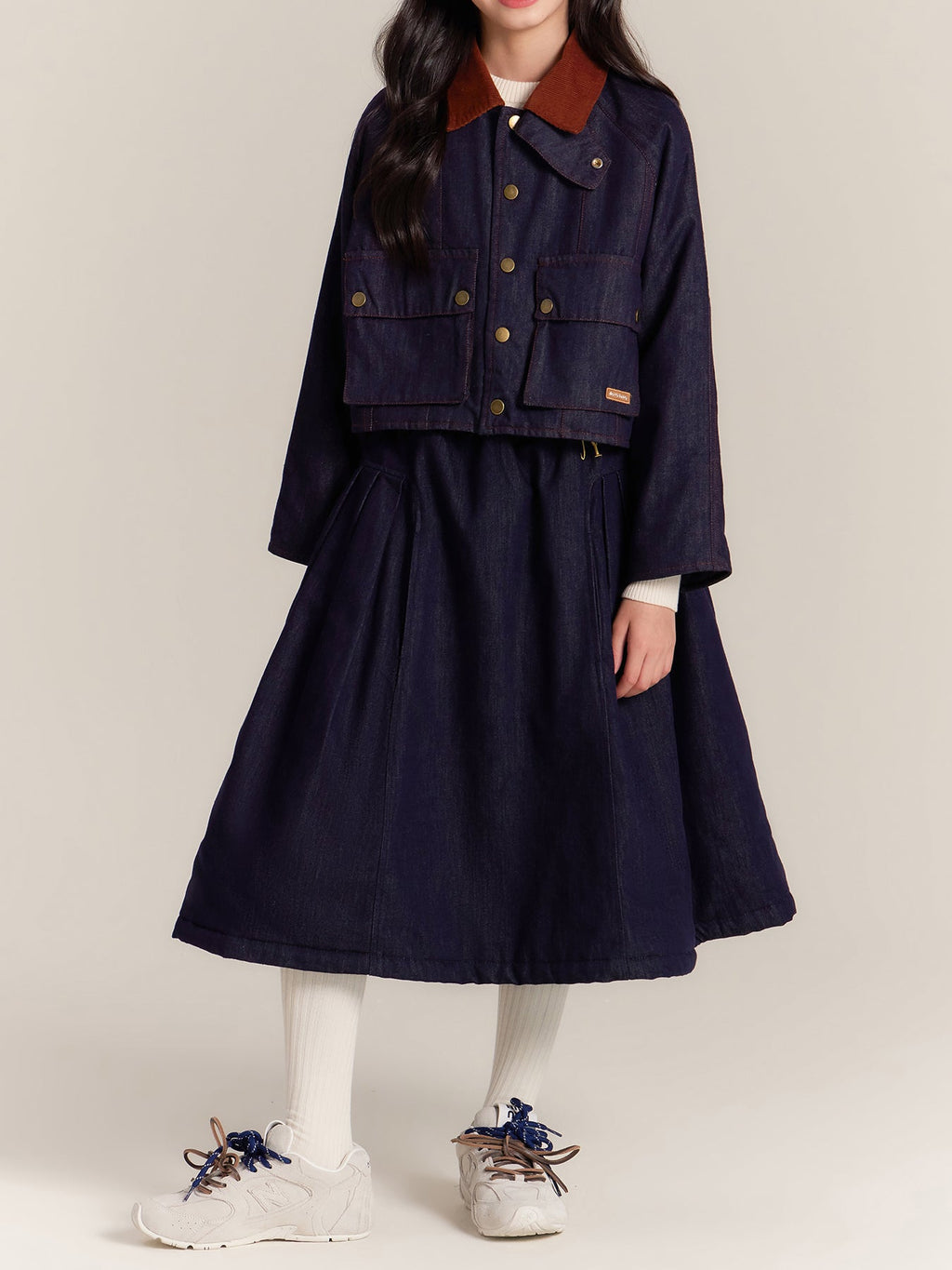 Girls Denim Jacket and Midi Skirt Outfit