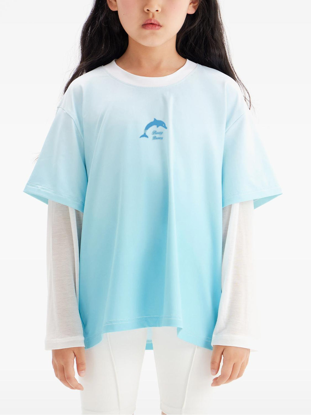 Girls Gradient Blue Short Sleeve Casual Sport T Shirt