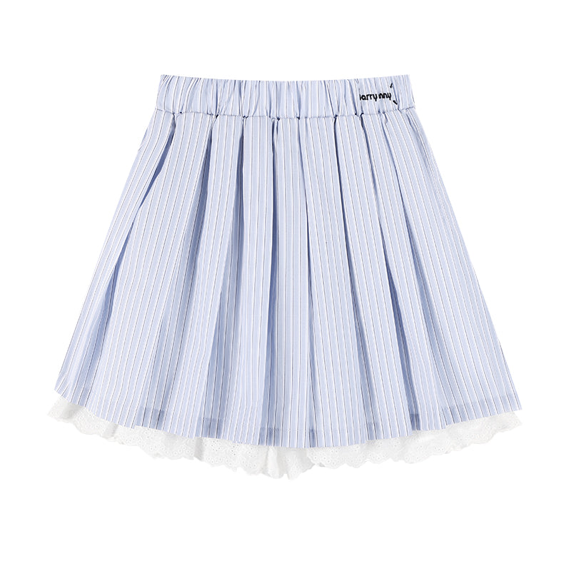 Girls Striped Doll Collar Embroidered Cat Set