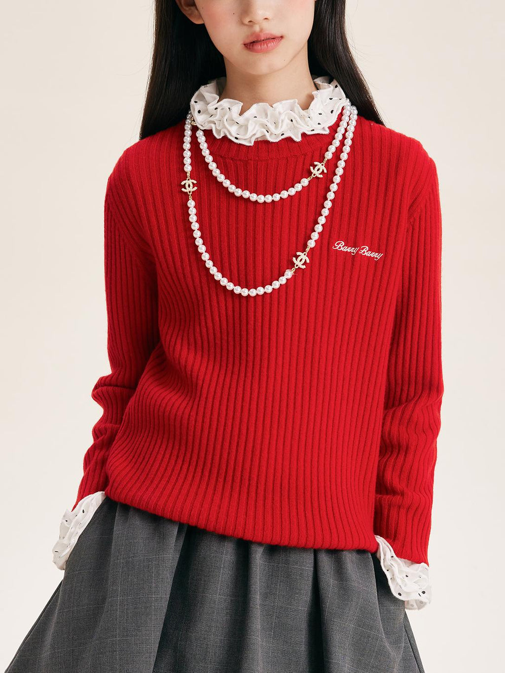 Girl's Solid Color Knit Sweater Crew Neck Pullover