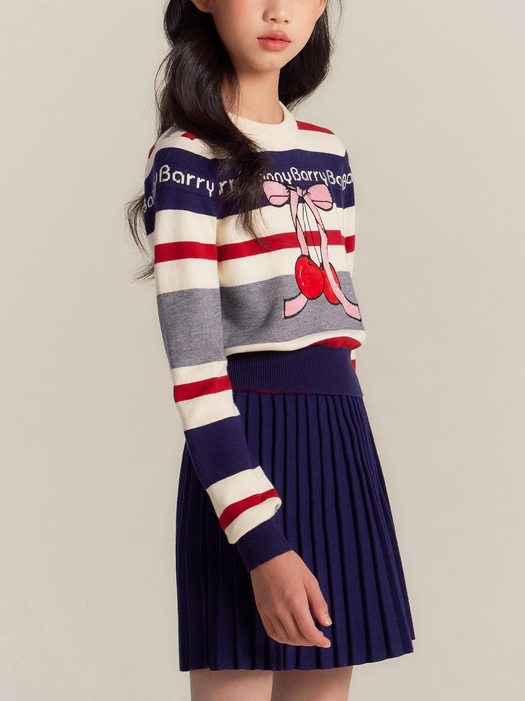 Cherry Bow Striped Knit Sweater for Girls