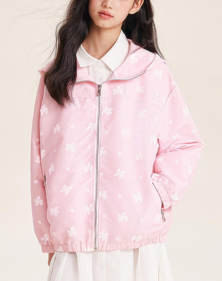 Girls Pink Windbreaker Jacket with Hood and Zip