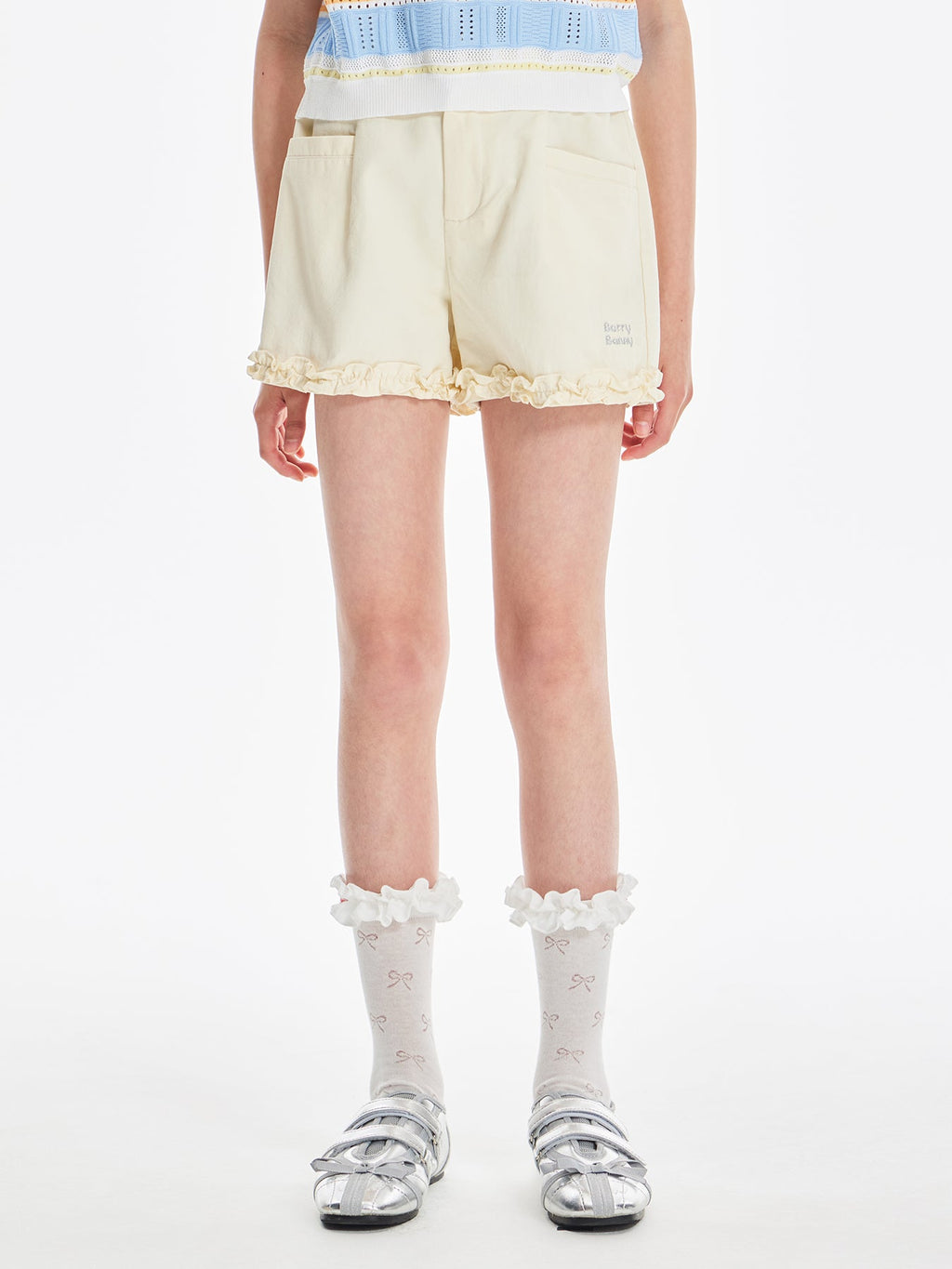 Girls Ruffle Hem Cotton Knit Summer Casual Shorts