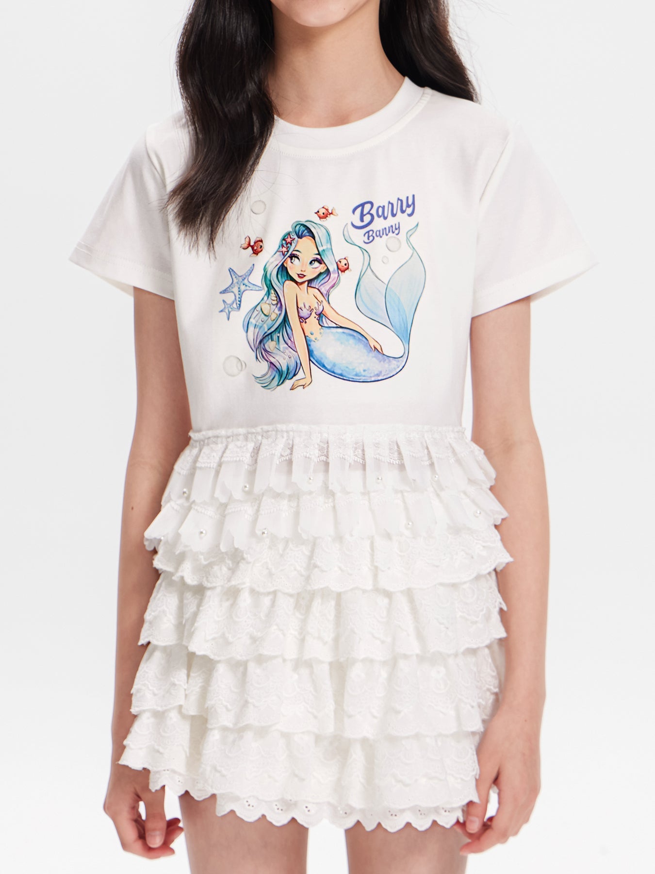 Girls Mermaid Graphic Short Sleeve Casual T-Shirt