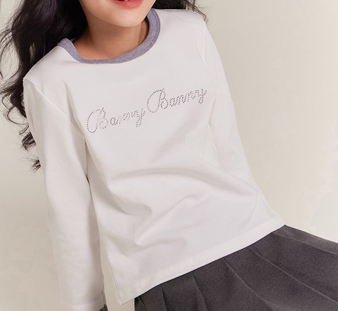 Girls Classic Solid Long Sleeve Crewneck Top