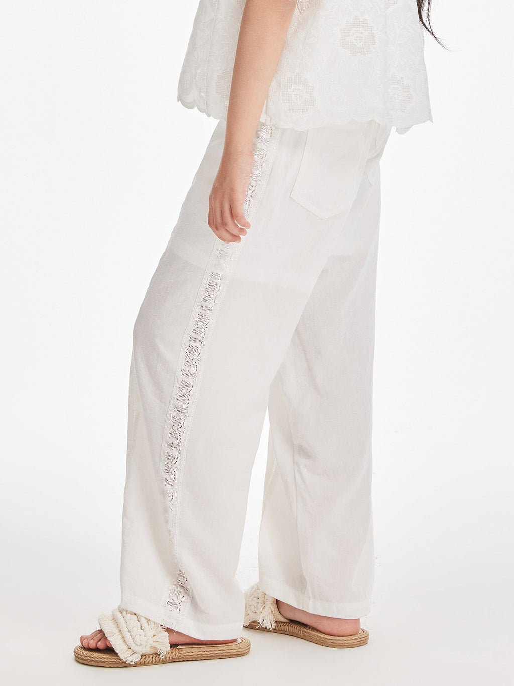 Girls White Loose Fit Wide Leg Casual Pants