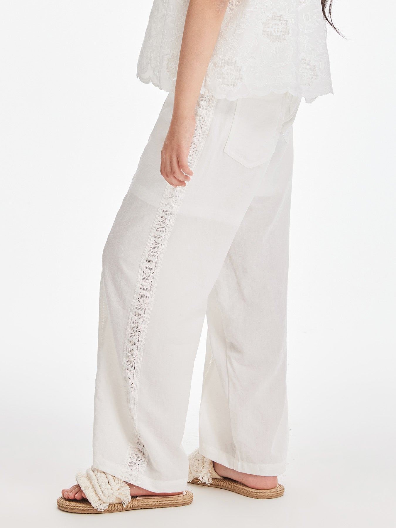 Girls White Loose Fit Wide Leg Casual Pants