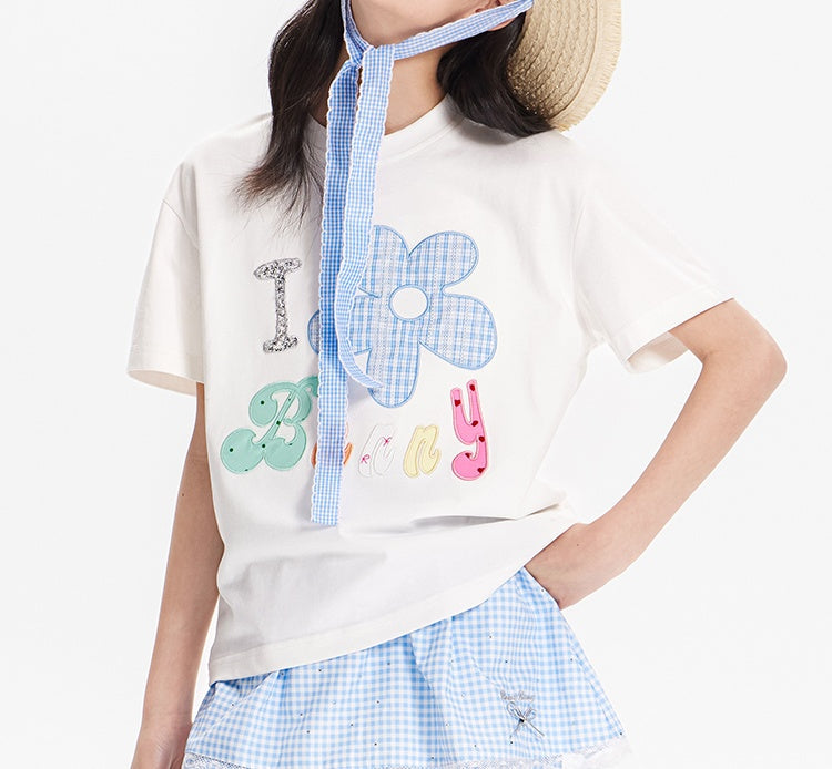 Girls Summer Sunflower Tee & Lace Skirt, Short Sleeve