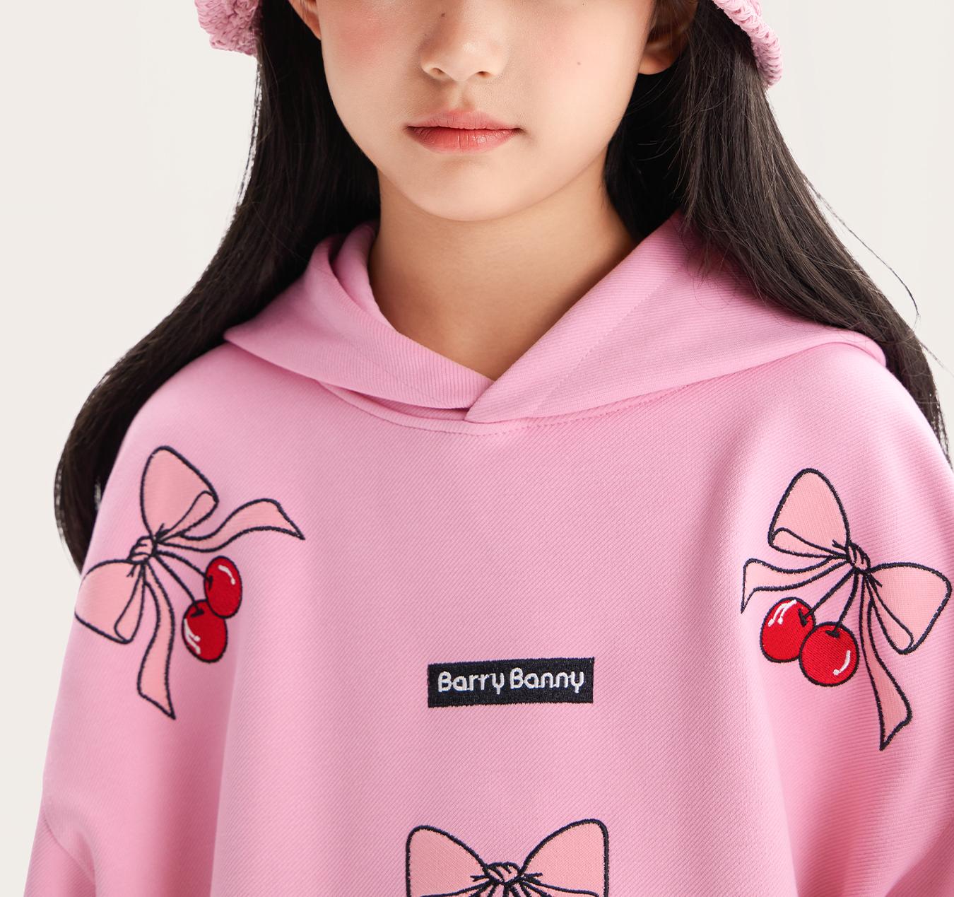 Girls Pink Cherry Hoodie Sweatshirt Casual Loose Fit