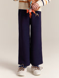 Girls Wide Leg Knit Pants with Cute Embroidery