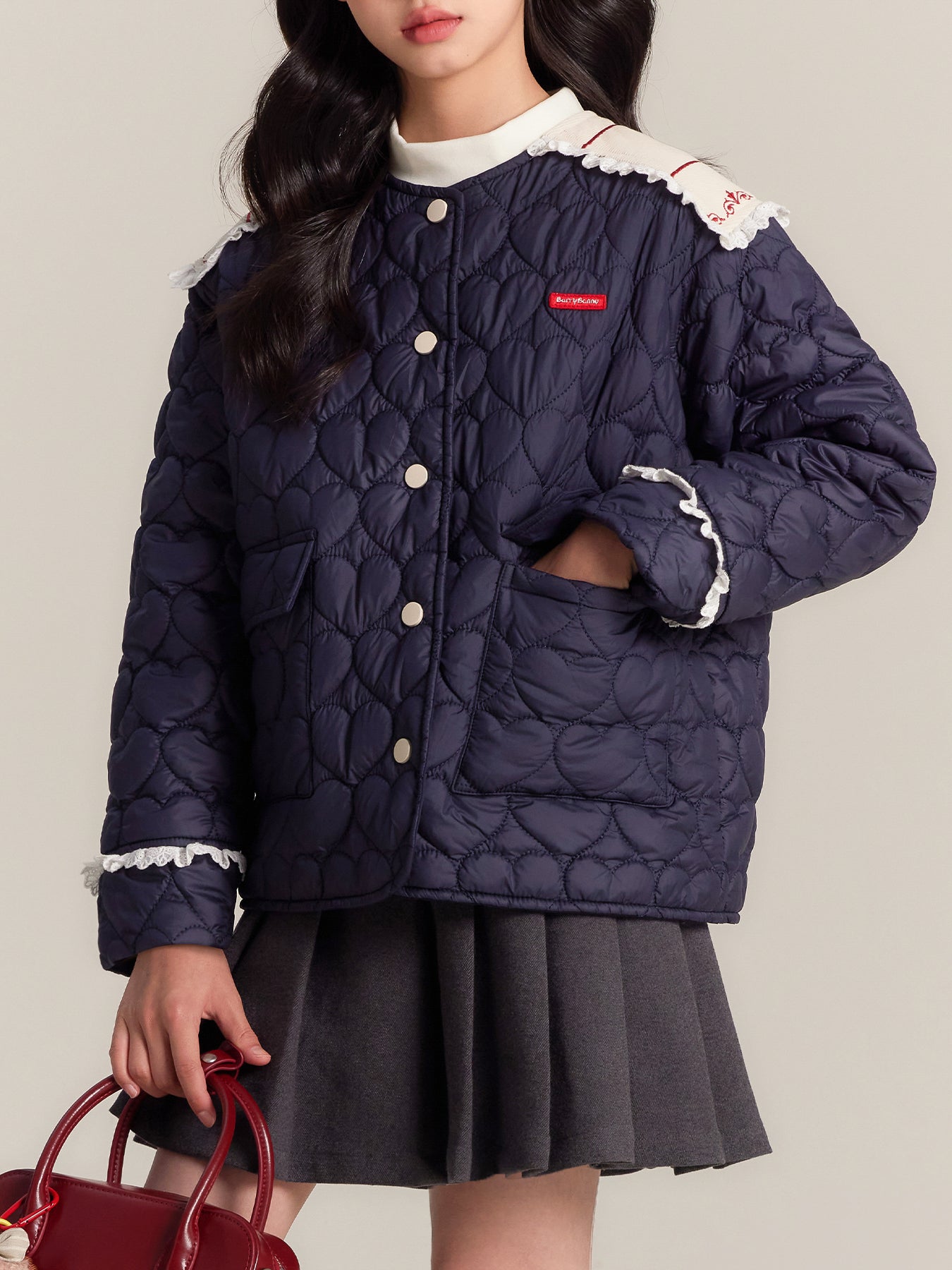 Girls Heart Print Puffer Jacket – Warm Cozy Coat