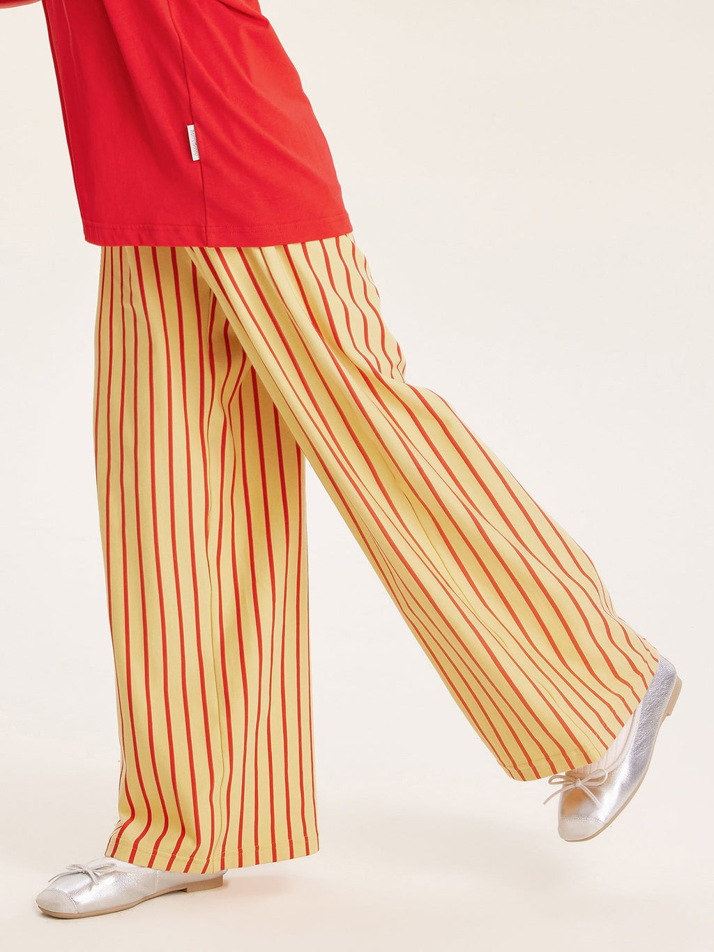 Girls Striped Wide Leg Pants with Elastic Waist