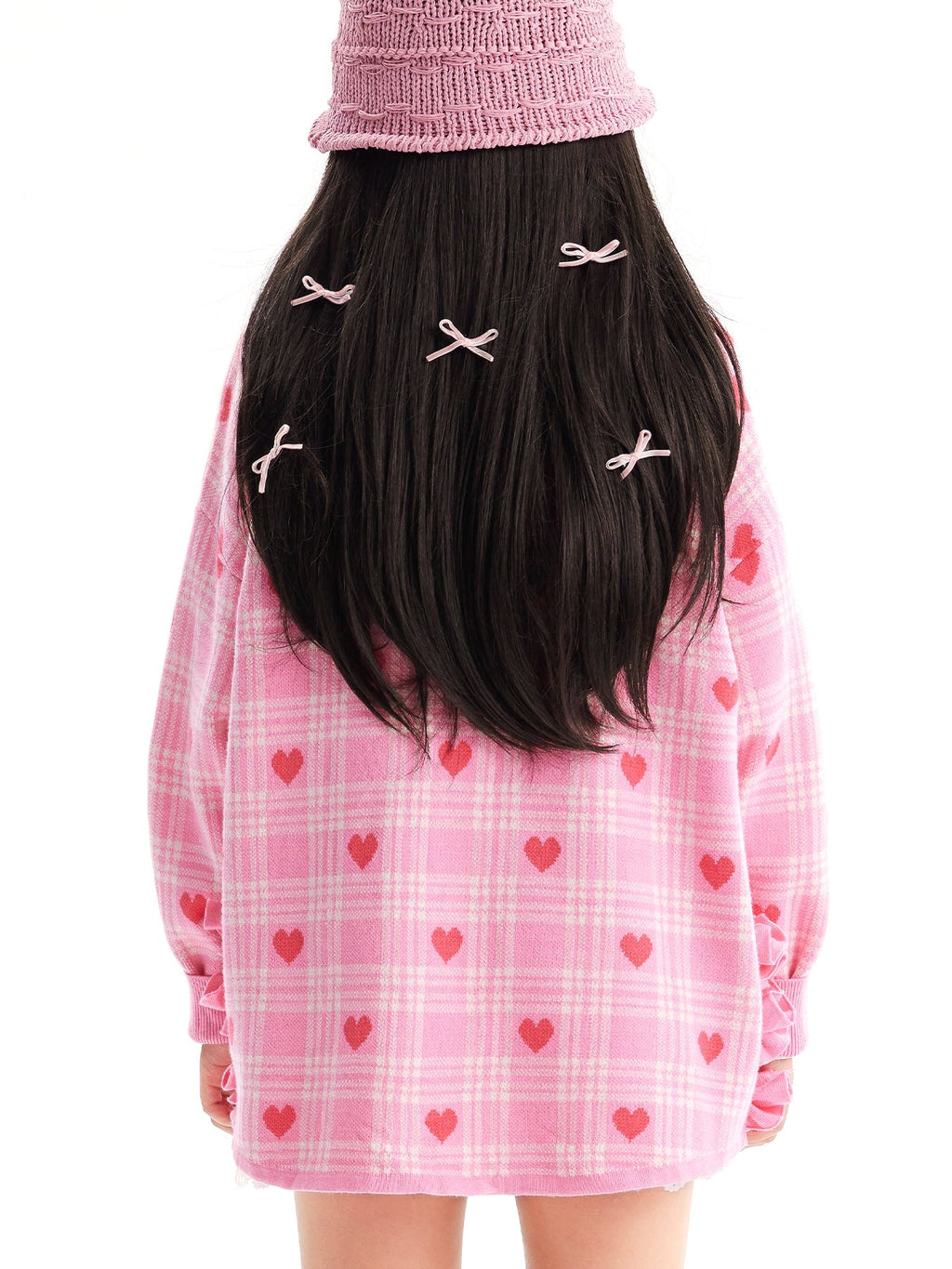 Pink Heart Plaid Ruffle Cardigan for Girls